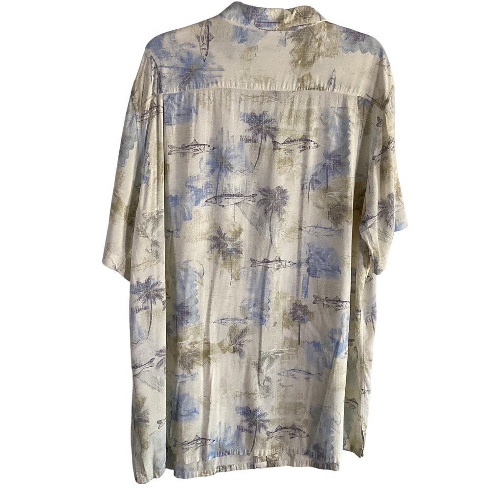 Batik Bay Mens 2XLT Hawaiian Shirt Blue Tan Fish Palm Tree Tropical Rayon Tall - Picture 3 of 7